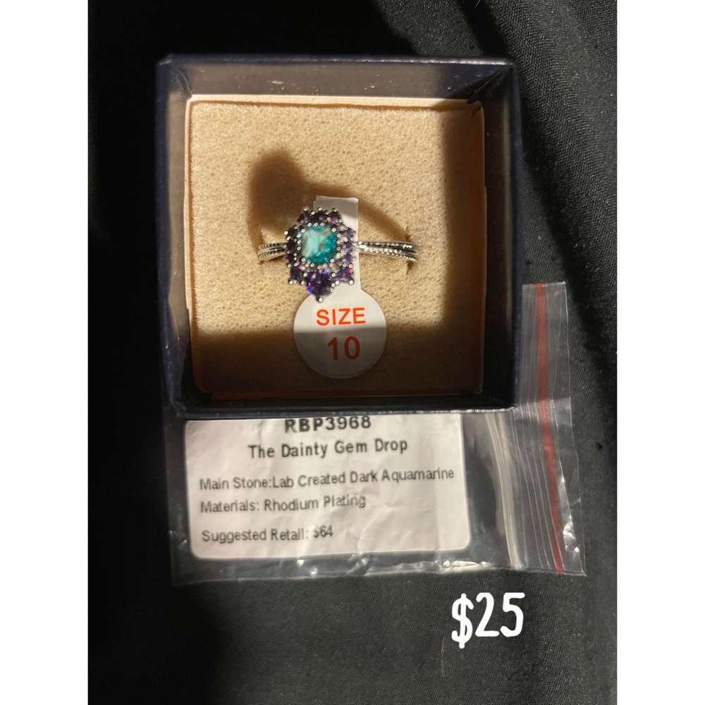 The Dainty Gem Drop Aquamarine and Purple Ring